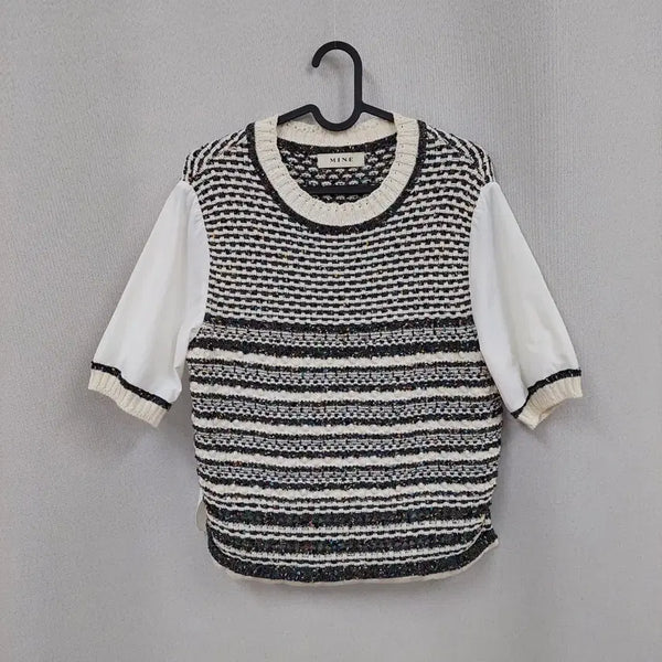 [BUNJANG] TIME AND AGAIN Tweed Knit Blouse / 한섬 마인 트위드 배색니트 블라우스