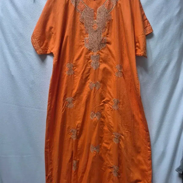 [BUNJANG] Orange Linen Embroidered Long Dress Size 88 / 주황색 린넨 원피스 자수 롱  88
