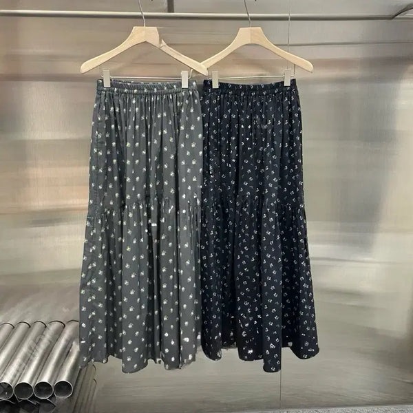[BUNJANG] Charcoal Floral Maxi Skirt / 교신안함)차콜 플라워 맥시 스커트