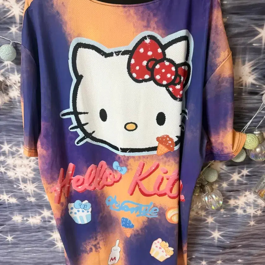 [BUNJANG] Hello Kitty Tie-Dye Oversized Short-Sleeve T-Shirt / 헬로키티 나염 오버핏 반팔