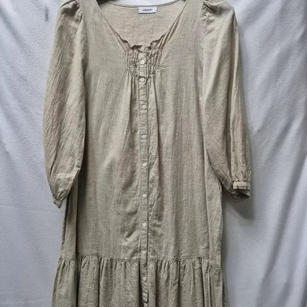 [BUNJANG] Linen Midi Dress Beige Size 77 / 린넨 지센티 원피스 베이지원피스 77
