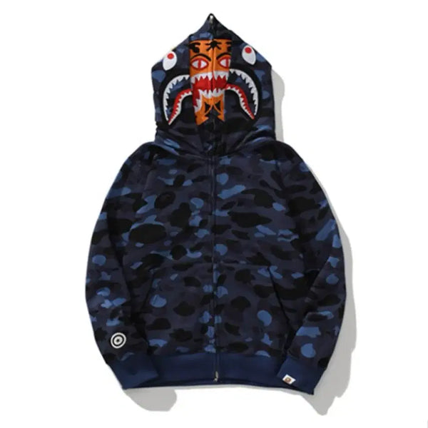 [BUNJANG] BAPE Shark Camo Double Hoodie Zip-Up 'Cheonggye Blue' / 베이프 샤크 카모 더블 후드집업 청계 블루 색상
