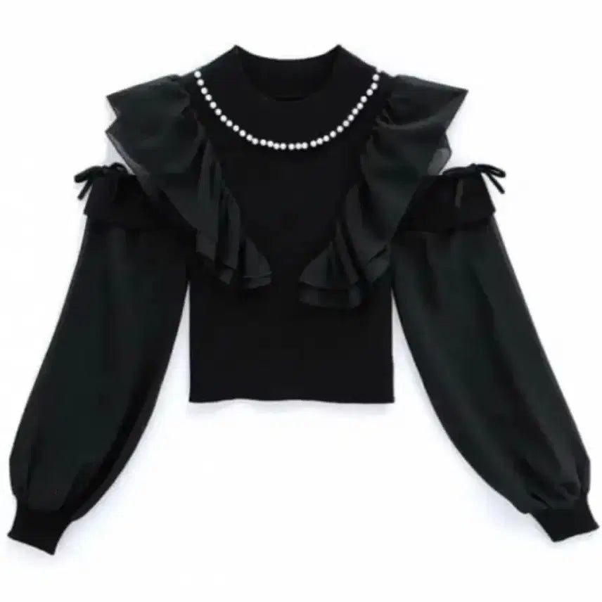 [BUNJANG] GRL Pearl Off-Shoulder Knit Black / GRL 그레일 진주 어깨트임 오프숄더 니트 블랙 양산형 지뢰계