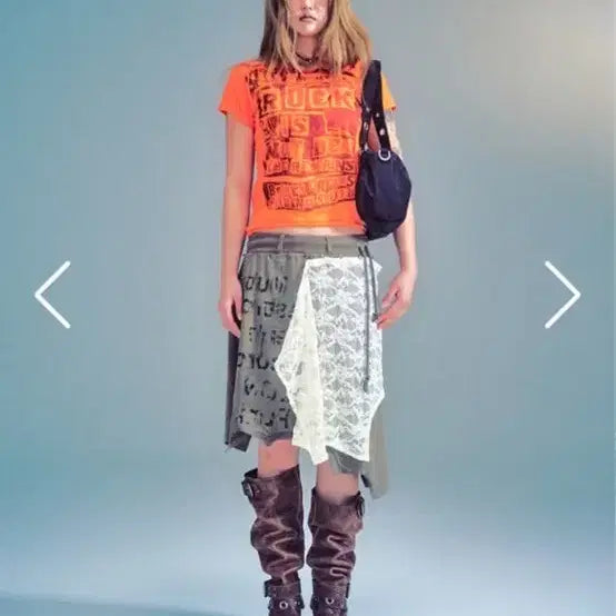 [BUNJANG] BACONT ARCHIVE Lace Layered Skirt Khaki / 베이컨트 아카이브 레이스 레이어드 스커트 카키