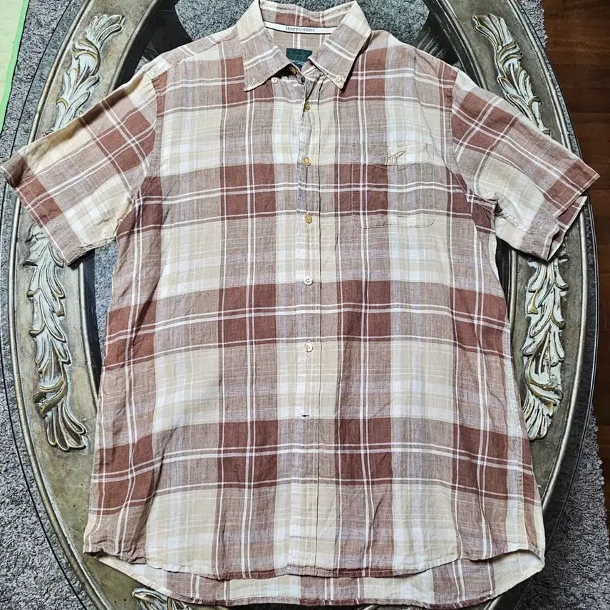 [BUNJANG] Henry Cotton Linen Check Short Sleeve Shirt / 105)헨리코튼(최상품급) (마 린넨100%) 체크 반팔 셔츠