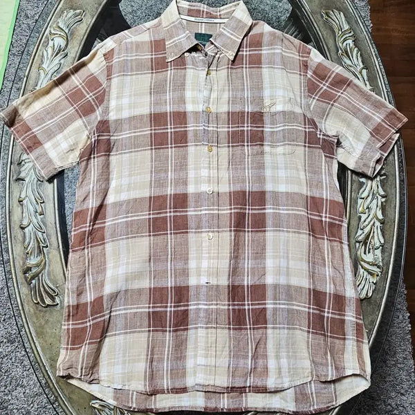 [BUNJANG] Henry Cotton Linen Check Short Sleeve Shirt / 105)헨리코튼(최상품급) (마 린넨100%) 체크 반팔 셔츠