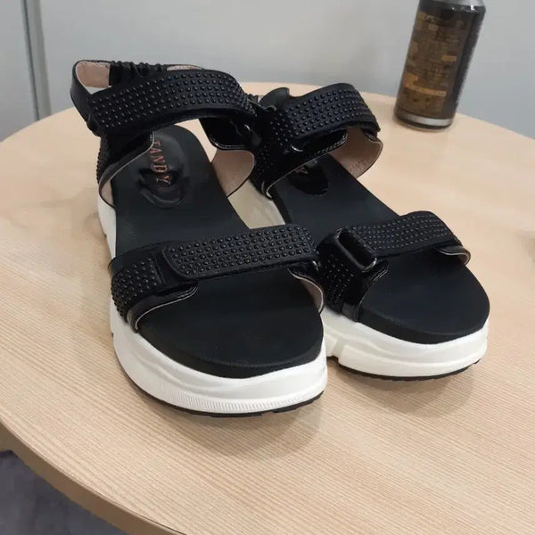 [BUNJANG] TANDY Chunky Heel Sandals with Cubic Embellishment / 탠디 샌들 250