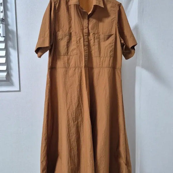 [BUNJANG] Camel Long Sleeve Shirt Dress / 카멜색 셔츠 원피스