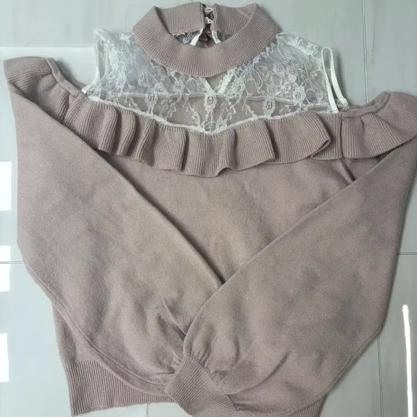 [BUNJANG] Shoulder Cutout Lace Frill Knitwear / 어깨트임 레이스 프릴 니트 일브 스나계 니트 양산형 지뢰계 스나계 리즈리사 니트 대장급