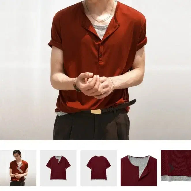 [BUNJANG] Noier Wine Grey Henly Neck T-shirt / (새상품)노이어 와인그레이 헨리넥 티셔츠