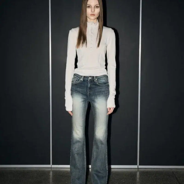 [BUNJANG] Bohemian Seoul High-Waisted Bootcut Jeans Blue XS / 보헤미안서울 하이웨스트 부츠컷 진 블루 xs