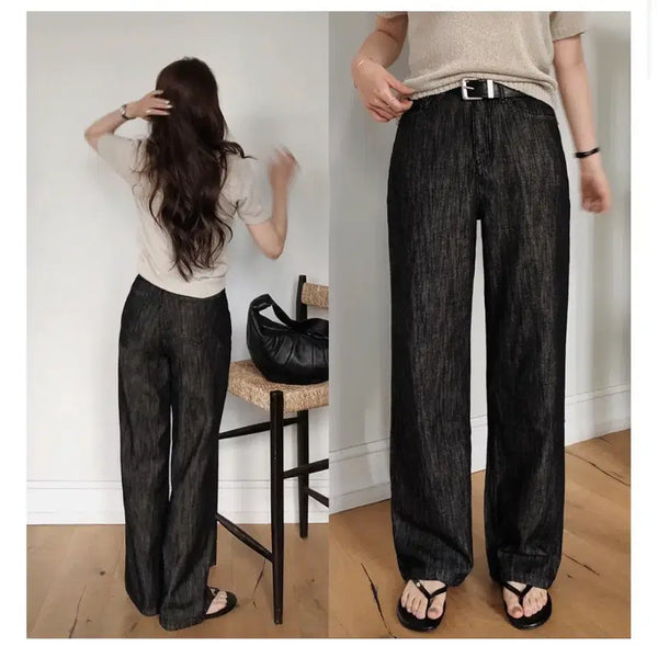 [BUNJANG] Slowand Summer Air Long Fit Denim Pants Black Blue S / 슬로우앤드 썸머 에어롱핏 데님팬츠 흑청 s
