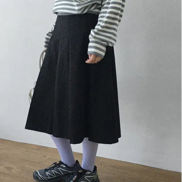 [BUNJANG] Dailyjew Basic Pleated Midi Skirt Black M / 데일리쥬 베스니 베이직 플리츠 미디스커트 블랙M