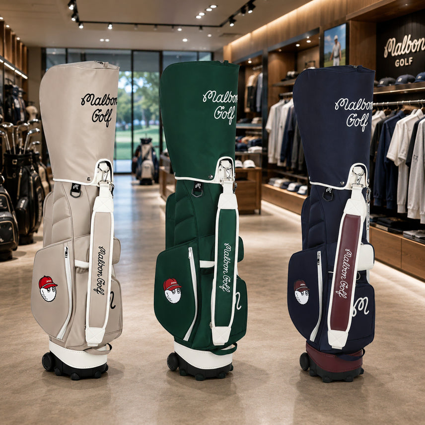 [BUNJANG] Malbon Golf Bag with Transparent Cover / (바퀴형)말본Malbon 골프백 투명커버 포함 그린,베이지,곤색
