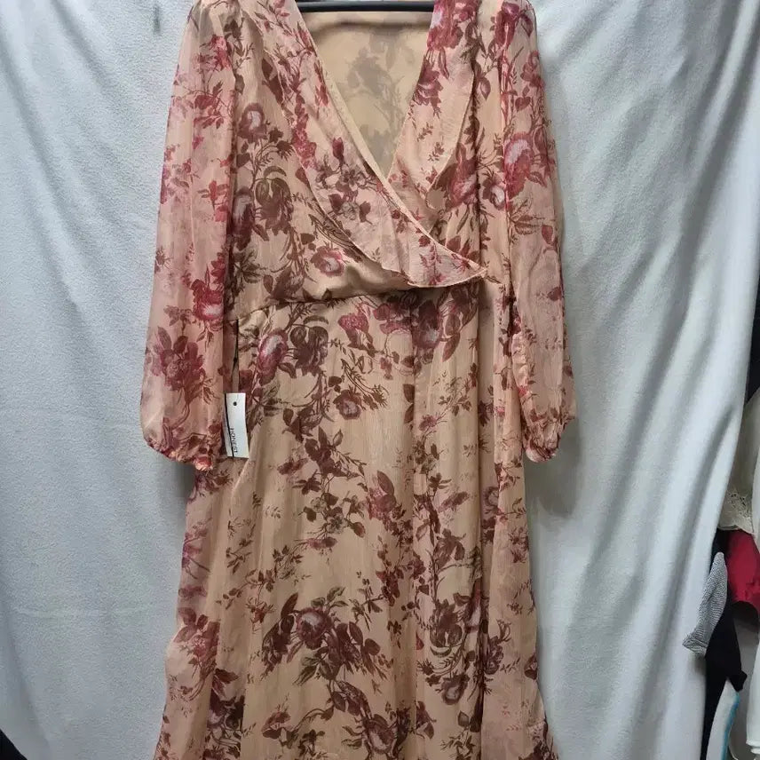 [BUNJANG] Floral Chiffon Wrap Dress - Size 88 / 새상품 플로럴 쉬폰 랩 원피스 88
