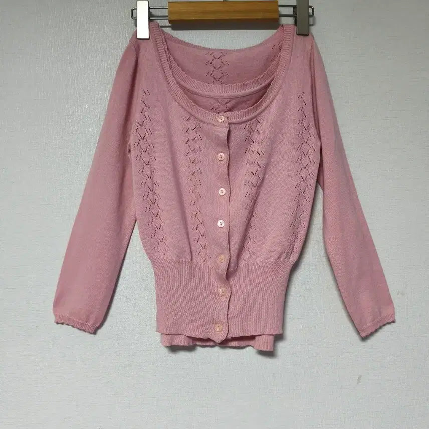 [BUNJANG] Summer Pattern Embroidered Knit Sleeveless Cardigan Set / (새제품)여름 패턴 자수 니트 나시 가디건세트.