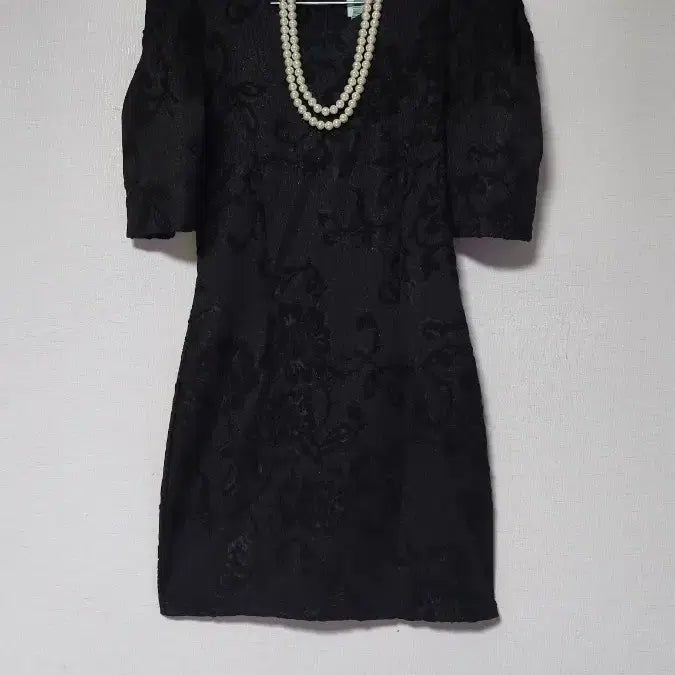 [BUNJANG] Eco Black Pattern Puff Sleeve Dress / (새제품급)에코 블랙 패턴 퍼프 소매 원피스