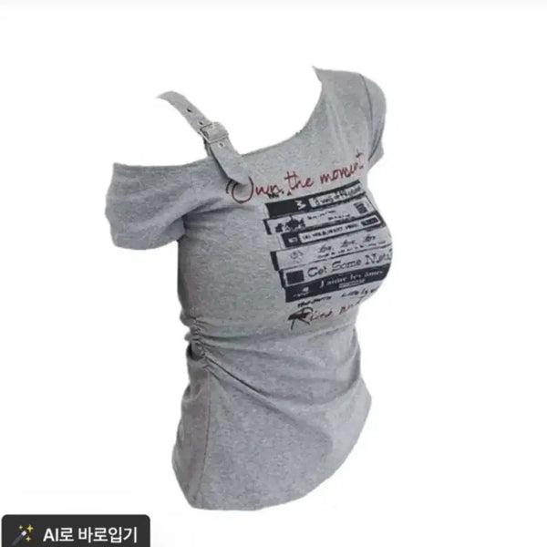 [BUNJANG] Gray Slim Fit One Shoulder Top / 그레이 슬림핏 원숄더