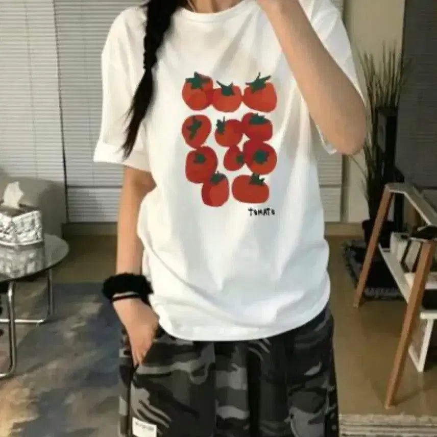 [BUNJANG] Tomato Printing Short Sleeve T-Shirt / 교신가능) 토마토 프린팅 반팔 티셔츠