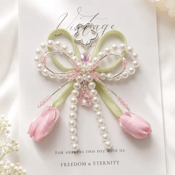 [BUNJANG] Pearl Tulip Ribbon Keyring / 진주 튤립 리본 키링