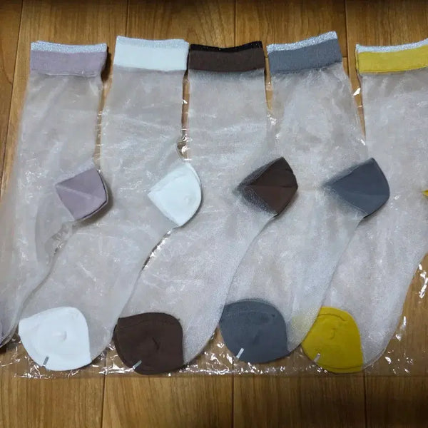 [BUNJANG] Sheer Mid-Calf Socks Set (5 Pairs) / 시스루 중목 양말