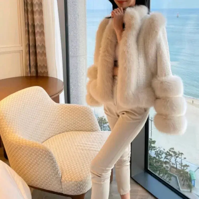 [BUNJANG] Imported Clothing Fox Fur Tweed Coat / 수입의류 트위드 폭스퍼코트(원가18)헤이에스