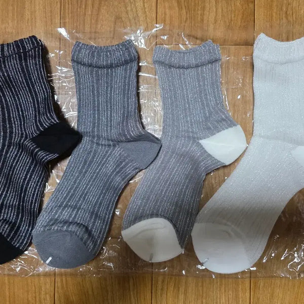 [BUNJANG] Stripe See-Through Stockings 4-Pair Set / 스트라이프 시스루 스타킹 양말