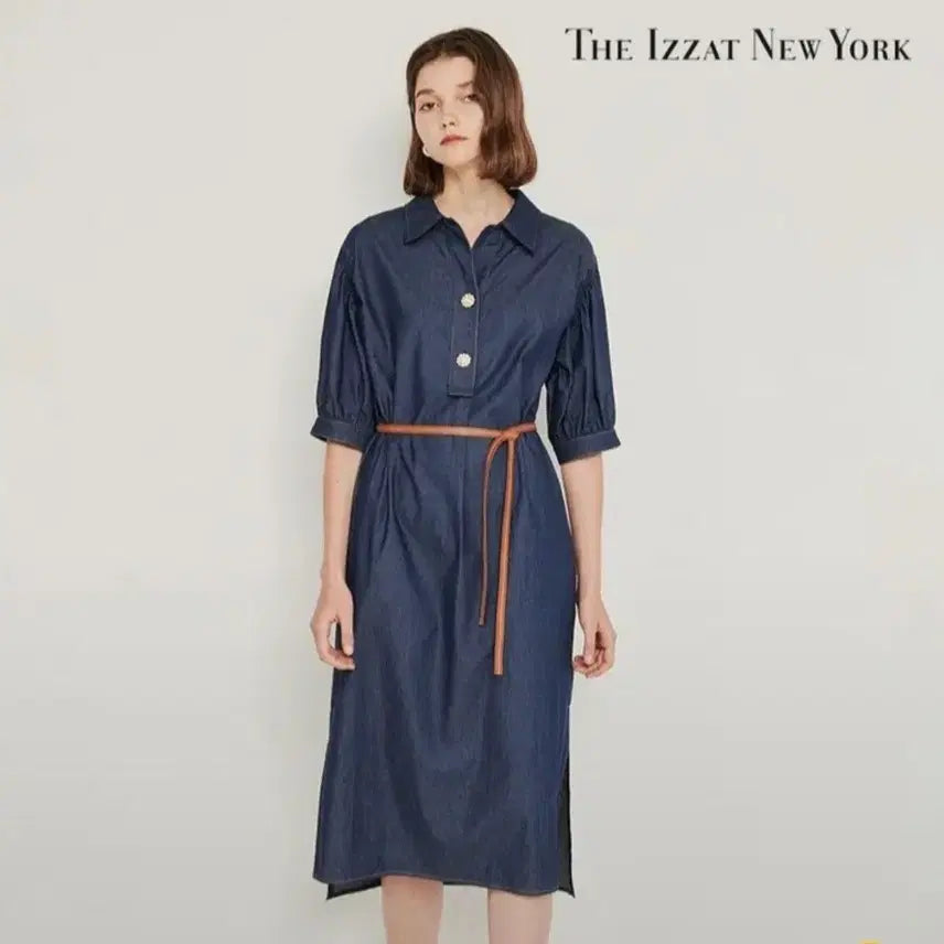 [BUNJANG] The IZZAT Belted Cotton Denim Dress Blue / 더아이잗 벨티드 코튼 데님원피스 66사이즈