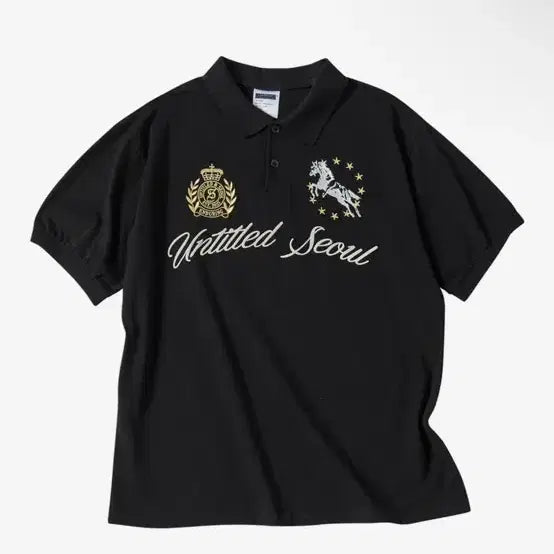 [BUNJANG] UNTITLED Crest Polo Crop Short Sleeve Black / 언타이틀 크레스트 폴로 크롭 반팔 블랙