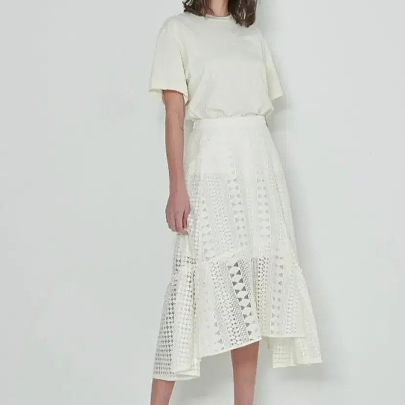 [BUNJANG] System Unbalanced Hem Lace Banding Skirt / 시스템 언밸런스 햄 레이스 밴딩 스커트 44사이즈