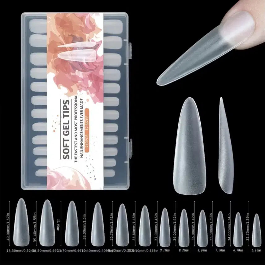 [BUNJANG] Soft Gel Long Stiletto Nail Tips - 168 pcs, 12 Sizes / 소프트젤 롱스틸레토 168개 12size 네일팁
