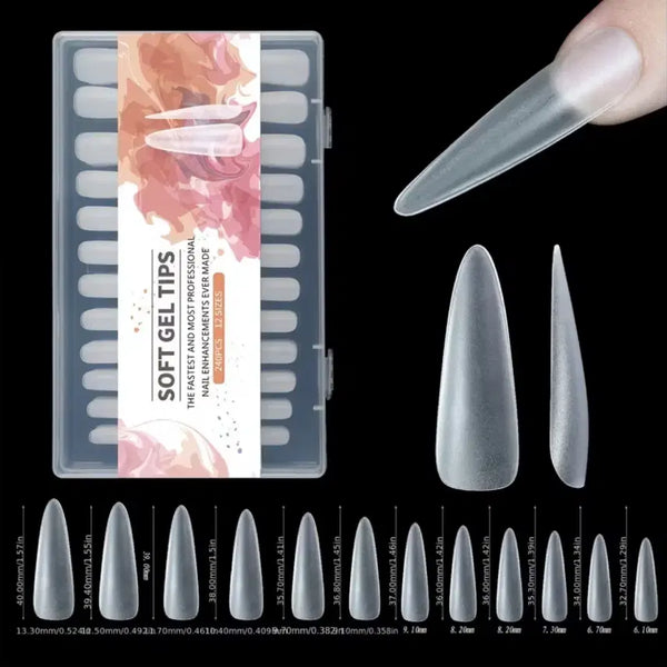 [BUNJANG] Soft Gel Long Stiletto Nail Tips - 168 pcs, 12 Sizes / 소프트젤 롱스틸레토 168개 12size 네일팁
