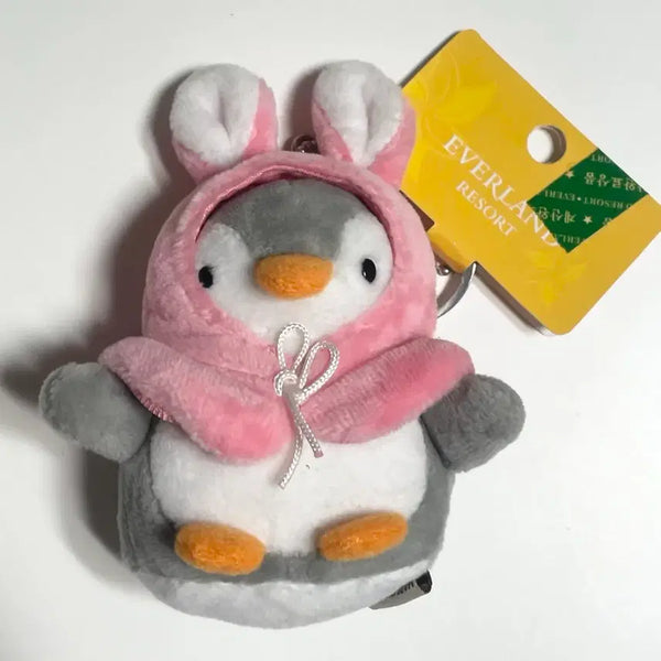 [BUNJANG] Everland Pink Hood Penguin Plush Keychain / 에버랜드 핑크후드 펭귄 인형 키링