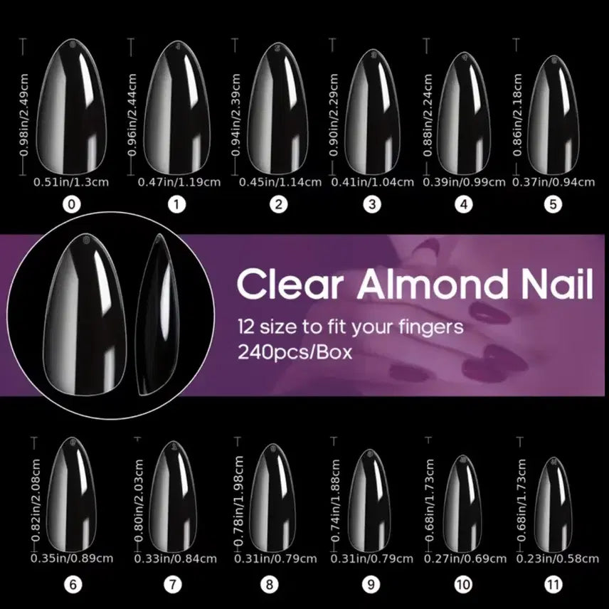 [BUNJANG] Long Almond Nail Tips (240 pcs, 12 Sizes) / 롱 아몬드 네일팁 240개 12size 새상품