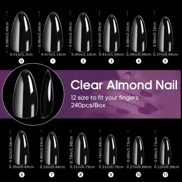 [BUNJANG] Long Almond Nail Tips (240 pcs, 12 Sizes) / 롱 아몬드 네일팁 240개 12size 새상품