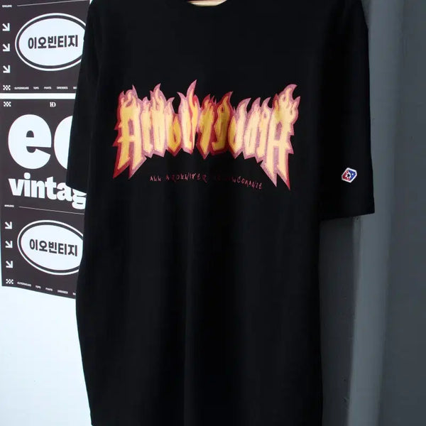 [BUNJANG] Accover Big Logo Flame Street T-Shirt / (M-L) 어커버 반팔 티셔츠 빅로고 플레임 불꽃 스트릿-H35871