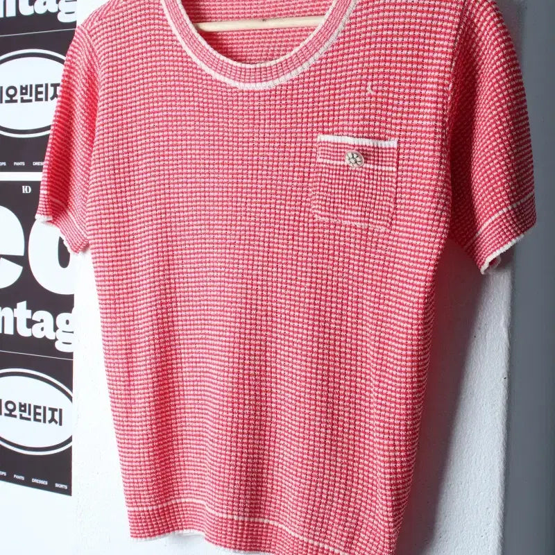 [BUNJANG] Anna Sui Short Sleeve Knit T-shirt Red Check / W(L) 안나수이 반팔 티셔츠 니트 체크 레드 놈코어-H35883
