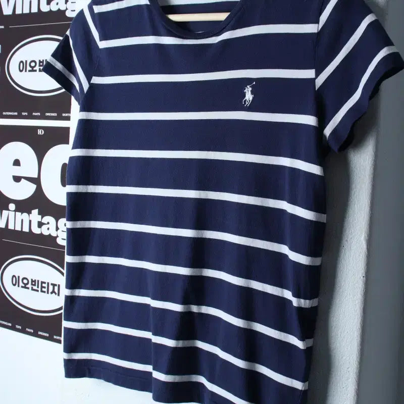 [BUNJANG] Polo Ralph Lauren Striped Short Sleeve T-Shirt Navy Pony / W(S) 폴로 랄프로렌 반팔 티셔츠 스트라이프 네이비 포니-H35888
