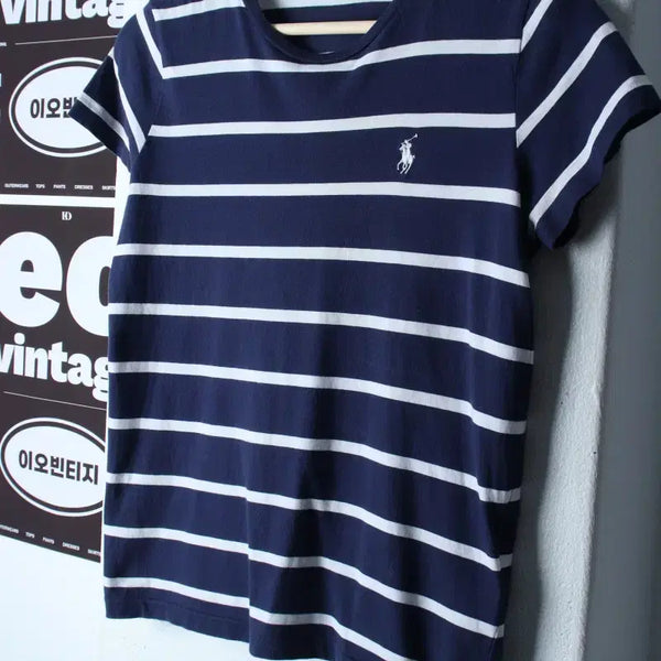 [BUNJANG] Polo Ralph Lauren Striped Short Sleeve T-Shirt Navy Pony / W(S) 폴로 랄프로렌 반팔 티셔츠 스트라이프 네이비 포니-H35888
