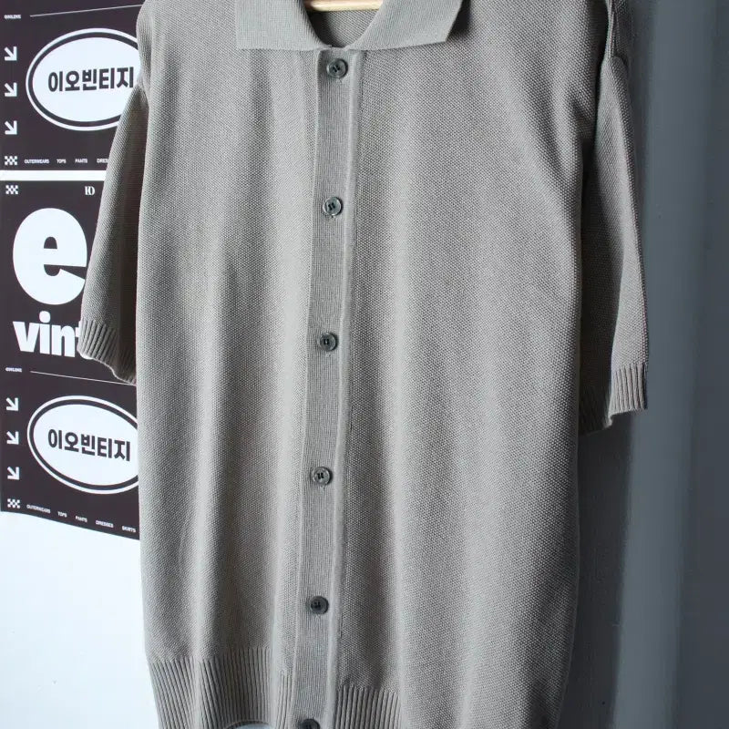 [BUNJANG] Blond Nine Short Sleeve Collar T-Shirt Knit Cardigan Grey / (M-L) 블론드나인 반팔 카라 티셔츠 니트가디건 그레이-H35913