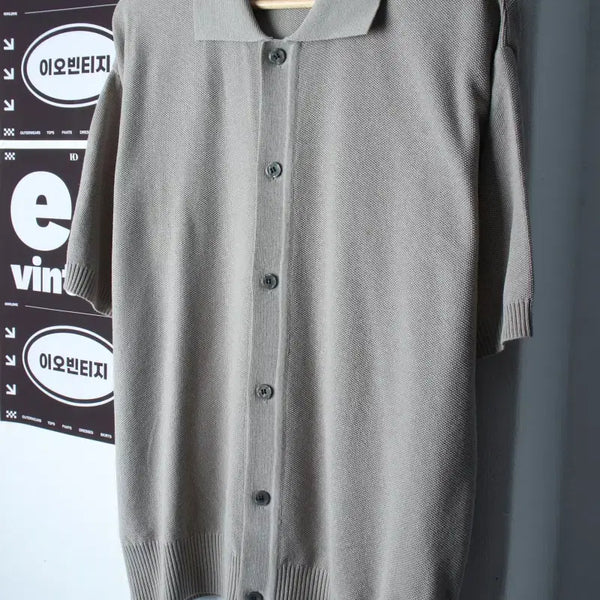 [BUNJANG] Blond Nine Short Sleeve Collar T-Shirt Knit Cardigan Grey / (M-L) 블론드나인 반팔 카라 티셔츠 니트가디건 그레이-H35913
