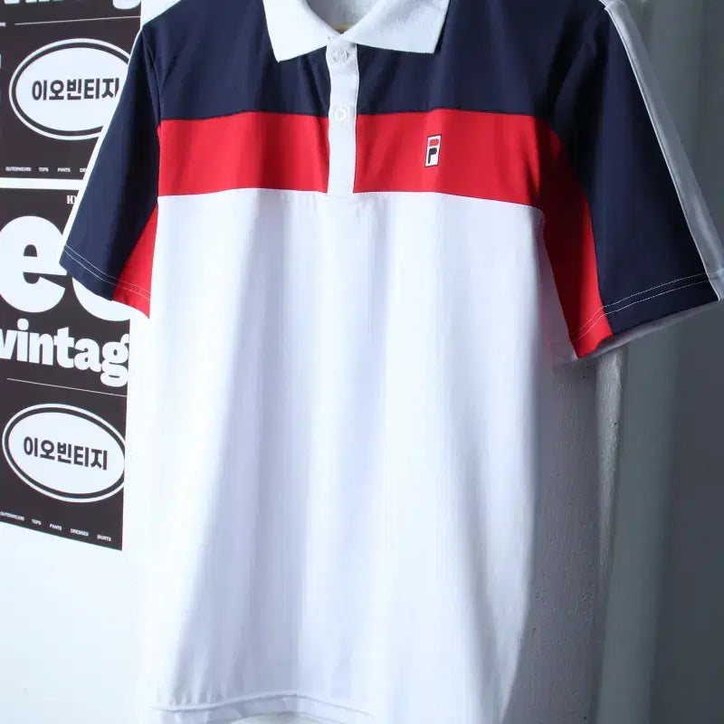 [BUNJANG] Fila Colorblock Old School Performance Short-Sleeve Polo T-Shirt H35921 / (L) 휠라 반팔 카라 티셔츠 기능성 배색 올드스쿨 운동-H35921