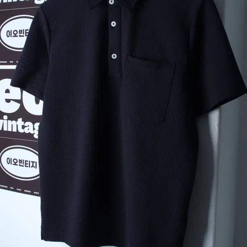 [BUNJANG] H&M Seersucker Short Sleeve Polo T-Shirt Navy (XS-S) / (XS-S) 에이치앤엠 반팔 카라 티셔츠 시어서커 네이비-H35935