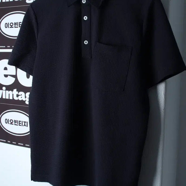 [BUNJANG] H&M Seersucker Short Sleeve Polo T-Shirt Navy (XS-S) / (XS-S) 에이치앤엠 반팔 카라 티셔츠 시어서커 네이비-H35935