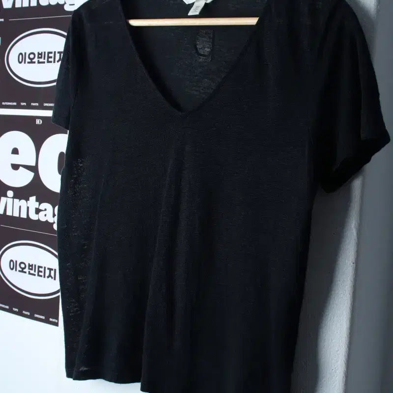 [BUNJANG] H&M Linen Blend V-Neck Short Sleeve T-Shirt / W(M) 에이치앤엠 반팔 티셔츠 브이넥 린넨 마 100 무지-H35942