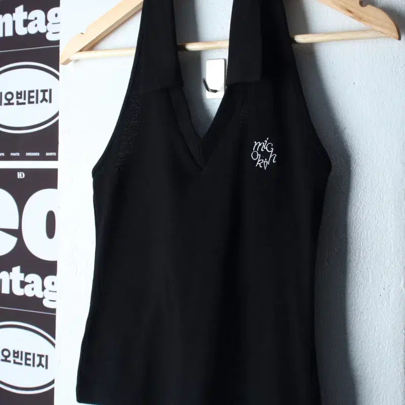 [BUNJANG] Michiko London Y2K Halter Neck Black T-Shirt / W(S) 미치코런던 반팔 티셔츠 카라 홀터넥 Y2K 블랙-H35943