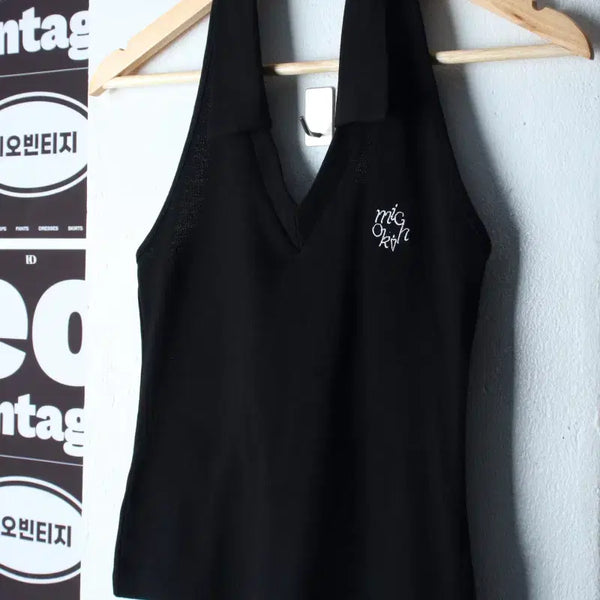 [BUNJANG] Michiko London Y2K Halter Neck Black T-Shirt / W(S) 미치코런던 반팔 티셔츠 카라 홀터넥 Y2K 블랙-H35943