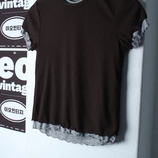 [BUNJANG] 8 Seconds Layered Brown T-shirt / W(S) 에잇세컨즈 반팔 티셔츠 Y2K 레이어드 브라운 놈코어-H35947