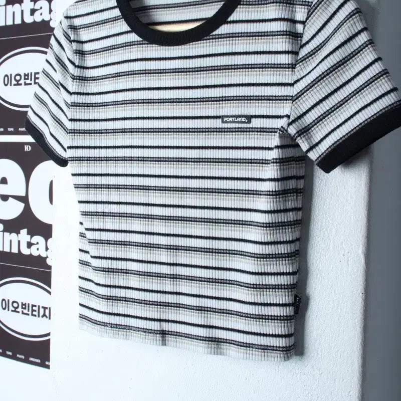 [BUNJANG] SPAO Striped Ribbed T-Shirt White / W(S) 스파오 반팔 티셔츠 스트라이프 골지 화이트 놈코어-H35948