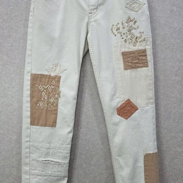 [BUNJANG] Lauren Ralph Lauren Patchwork Embroidered Denim Pants / 로렌 랄프로렌 패치워크 자수 데님 팬츠 LAUREN RALPH LAUREN